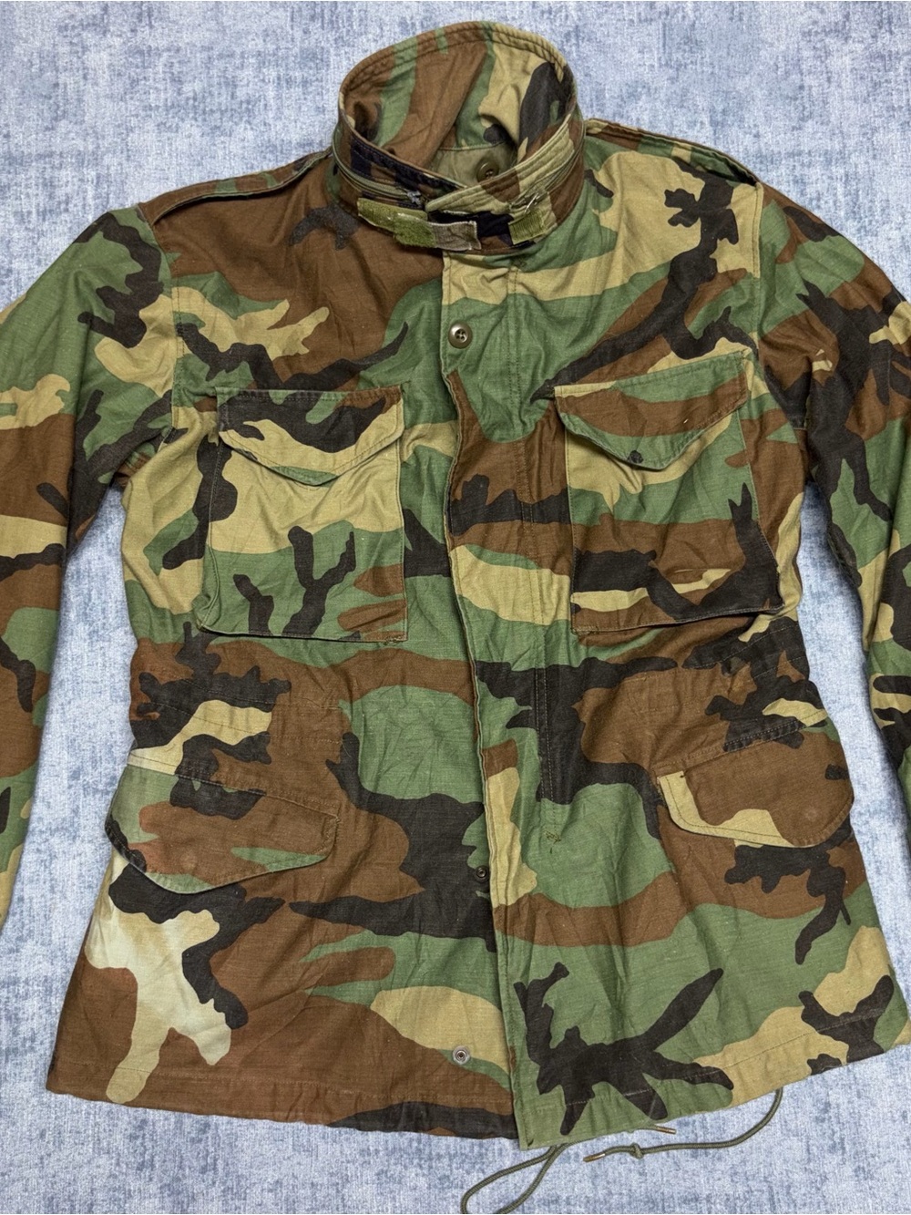 Vintage 80s US Army M-65 Field Jacket Mens Woodland Camo Cold Weather